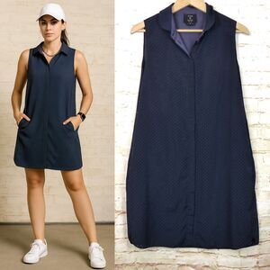 O’2nd X Barneys NY Co-Op Shirt Dress Womens 8 Blue Perforated Sleeveless Sporty